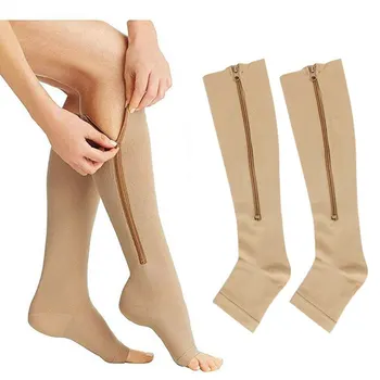 1 пара компрессионных носков на молнии Для женщин и мужчин, облегчающих боль, компрессионные носки до колена с застежкой-молнией, спортивная поддержка