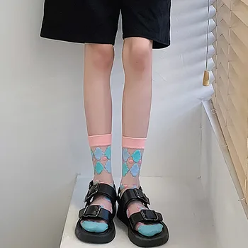 1 пара нейлоновых шелковых носков с цветочной вышивкой, INS, Ультратонкие Прозрачные Дышащие Летние Хрустальные Кавайные Женские и женские Винтажные Сладкие