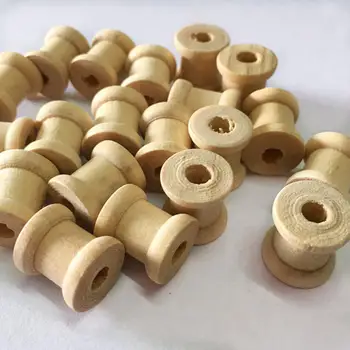 100 штук мини-деревянных пустых катушек натурального цвета для ниток, лент, проводов, планки 14 мм x 12 мм