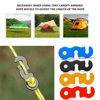 10шт Регулируемая палатка для кемпинга на открытом воздухе, Парашютный шнур, веревочная пряжка, натяжители из алюминиевого сплава S-типа, Крепежный набор для путешествий, инструменты