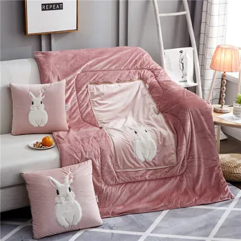 2 в 1 Мультяшный кролик, Утолщенная хрустальная плюшевая подушка, подушка для спины, Офисное одеяло, теплое фланелевое животное + Автомобильные одеяла