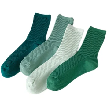 2 пары зеленых носков, женские однотонные носки до щиколоток средней длины