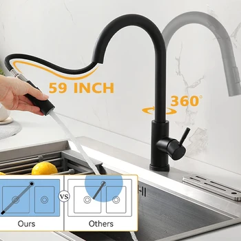 2-функциональные Съемные кухонные смесители из нержавеющей стали с одной ручкой Выдвижной смеситель с распылительной головкой 360 ° Кран для кухонной раковины