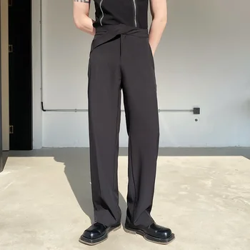 2022 Летний корейский стиль, дизайн с петлей на талии, костюмные брюки, мужские повседневные свободные черные костюмные брюки для мужчин, размер M-XL