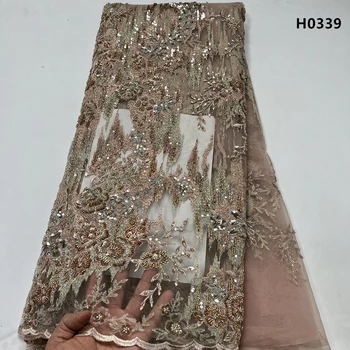 2023 Африканский Тюль Розовые Кружевные Ткани Вышивка Камнями И Бисером Блестки Свадебное Платье Для Женщин Швейная Сетчатая Ткань 5 ярдов