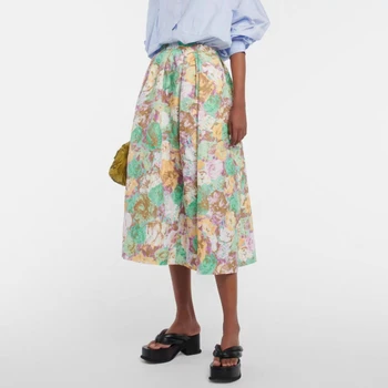 2023 Летняя женская Новая жаккардовая юбка-зонтик с красочным принтом средней длины