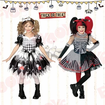2023 Маскировочный костюм ведьмы для девочек на Хэллоуин, Сломанная кукла, платье Skele Queen, Детский Карнавальный костюм для косплея, комплект одежды для вечеринок