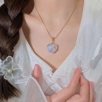 2023 Модное Ожерелье с сердцем из готического опала, ожерелье-замок для женщин, девочек, ожерелье из розового кварца, ювелирные изделия для Барби, аксессуары Y2K, подарок