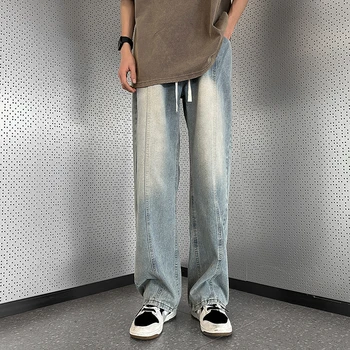 2023 Новое поступление, выстиранные джинсовые брюки в стиле ретро, мужские Классические джинсы с прямыми штанинами, высококачественные Удобные Широкие брюки, мужские C149