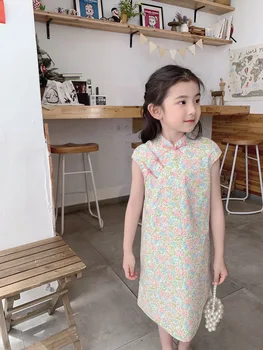 2023 Платье для девочек с цветочным узором в китайском стиле пуговицы ручной работы из хлопчатобумажного материала платья для девочек