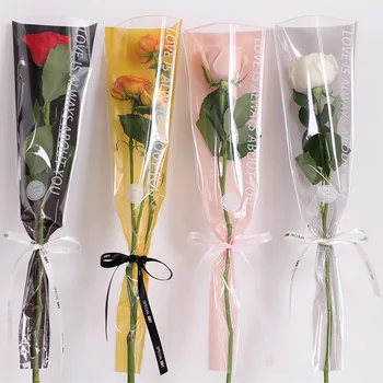 30 шт. упаковочных пакетов для цветов, пластиковый упаковочный пакет с одной розой, прозрачный Opp, тюльпан, гвоздика, маргаритка, цветочные упаковочные пакеты, новинка
