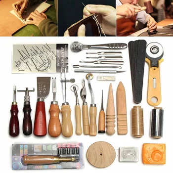 37 шт. Набор инструментов для ручного шитья кожевенных изделий, наборы инструментов для прошивки канавок, перфорации, резьбы по дереву, инструмент для изготовления кожаных аксессуаров своими руками