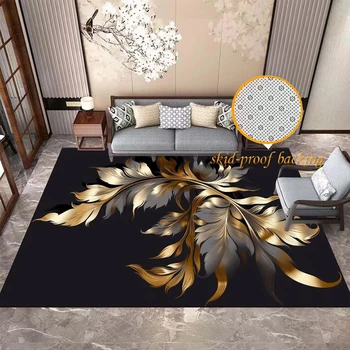 3D Светлый роскошный черный ковер в скандинавском стиле для гостиной, нескользящие моющиеся ковры, современный живописный коврик, ковры, Золотой ковер для спальни