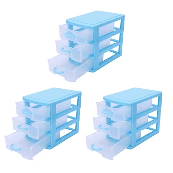 3X Мини-Полупрозрачный Пластиковый ящик для хранения Выдвижного типа (синий, 3 слоя)