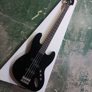 4-Струнная черная электрическая бас-гитара с белым накладным грифом из розового дерева, настраиваемая под заказ