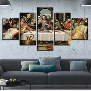 5-панельные настенные рисунки на холсте с изображением Иисуса Тайной вечери, домашний декор для гостиной, картина на холсте для спальни
