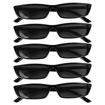5X Винтажные прямоугольные солнцезащитные очки, женские солнцезащитные очки в маленькой оправе, ретро-очки S17072, Черная оправа, Черный