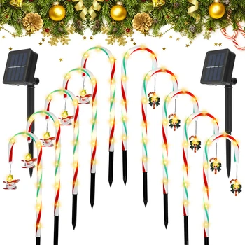 5ШТ Рождественских фонарей на солнечной энергии из конфетного тростника, солнечных фонарей с Санта-Клаусом, уличной солнечной лампы для газона, светодиодной садовой дорожки, рождественского декора