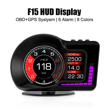 6 Функций сигнализации Ускоренный Тестовый Спидометр F15 Датчик оборотов в минуту OBD GPS Двойная система HUD Автомобильный головной дисплей 8 Цветов