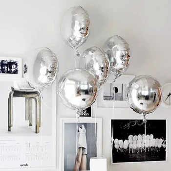 6 шт./лот 18-дюймовые круглые Серебряные однотонные воздушные шары из фольги для дня рождения, свадебной вечеринки, декоративных принадлежностей, надувных декоративных принадлежностей