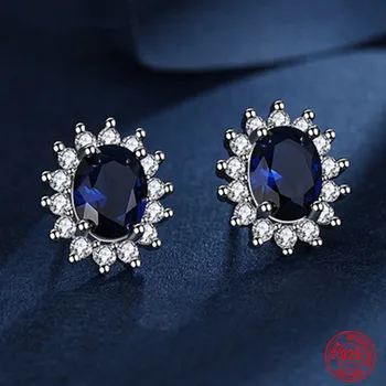 925 Серебряные Серьги с синими овальными кристаллами для женщин, модные Свадебные украшения, подарки