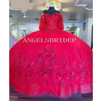 Angelsbridep Красное Расшитое Бисером Бальное платье Принцессы Для Девочек 15 Лет, Пышные Платья с Роскошными Аппликациями, Половина Vestidos De 15 Años