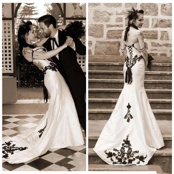 ANGELSHRIDEP/ свадебные платья в готическом стиле с русалочкой, Vestido De Noiva, пикантные черные вечерние платья невесты со шлейфом и аппликацией, большие размеры