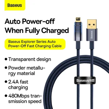 Baseus Автоматическое Отключение Питания USB Кабель Зарядного Устройства Для iPhone 13 12 11 Pro Max Mini Автоматическое Отключение Питания 2.4 A Кабель Для Быстрой Зарядки