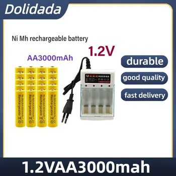 Batterie NiMH Rechargeable 1.2V AA 3000mAh Avec Chargeur, éclairage D'urgence Largement Utilisé, Pour Horloge, Radio, Jeu Vidéo