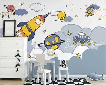 beibehang Customize new Nordic ручная роспись мультяшной ракеты space starry фон детской комнаты обои из папье-маше