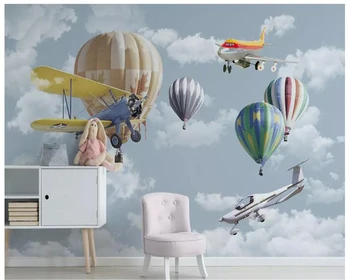 beibehang papel de parede скандинавский минималистичный рисованный мультфильм самолет воздушный шар детская комната фон стены hudas beauty