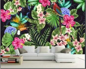beibehang Обои 3D фото высокого класса модные креативные комнатные тропические цветочные растения и птицы обои papel de parede
