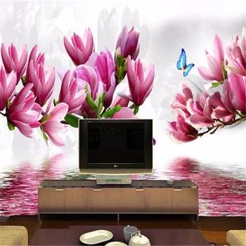 beibehang пользовательские фотообои фон Красная магнолия цветок бабочка комната ресторан отеля живопись обои 3D полы