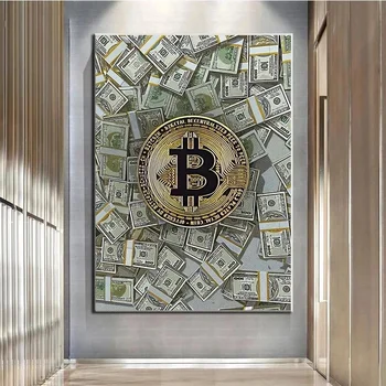 Bitcoin Dollar Money Abastract Современная Живопись На Холсте Плакаты и Принты Настенная Художественная Картина для Гостиной Home Decor Cuadros