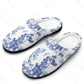 Blue Willow (7) Сандалии; Плюшевая повседневная обувь для согревания; Термальные мужские Женские тапочки; Обязательно Аниме Тапочки;