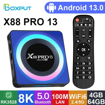 Boxput X88 Pro 13 Smart TV Box Android13.0 Rockchip RK3528 Четырехъядерный 4 ГБ 64 ГБ 8K Декодирование видео 2,4 G 5G WiFi6 BT5.0 Телеприставка