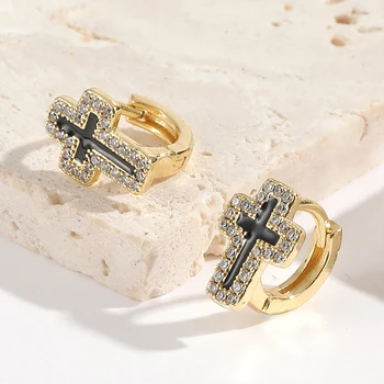 Cottvott Christian Faith Позолоченные серьги-обнимашки с крестом, маленькие серьги-кольца с миниатюрным цирконием, женские украшения для девочек, 5 цветов