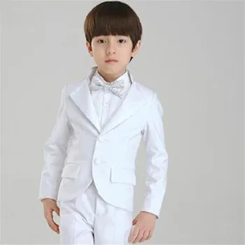 Custome Homme/ Комплекты Официальной детской одежды из 2 предметов (Пиджак + Брюки + Галстук), Белые Свадебные Костюмы Для мальчиков С вырезами, Детский Блейзер, Брюки