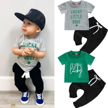 FOCUSNORM, Комплекты одежды для новорожденных мальчиков от 0 до 3 лет с буквенным принтом, Футболки с коротким рукавом + однотонные брюки