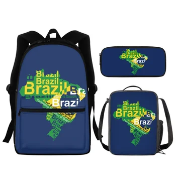 FORUDESIGNS Креативный дизайн с флагом Бразилии, рюкзаки, школьный пенал, 3 шт. / компл., студенческие сумки на плечо, удобные сумки для еды, удобный рюкзак