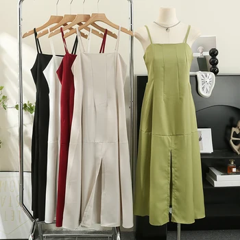 gagaok платье на бретелях во французском стиле для женщин, лето 2023, однотонный новый нишевый дизайн, платья без рукавов, тонкий шнурок, винтажные vestidos