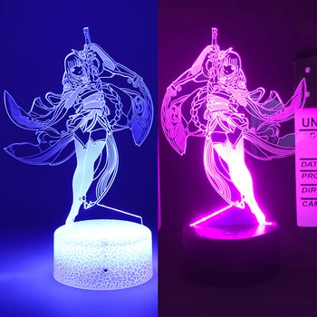 Genshin Impact Night Light Raiden Shogun Для детского аниме 3D Светодиодная иллюзия Домашняя Комната Лампа Атмосфера Прикроватный Декор на День Рождения Подарок
