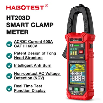HABOTEST HT203D Цифровой клещевой измеритель Мультиметр переменного тока и AC / DC Тестер напряжения с непрерывностью в Амперах, Ом, Гц, Вольтметр