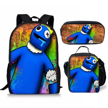 Harajuku Новинка Rainbow Friends 3 шт./компл. Рюкзак с 3D принтом для школьников, сумка для книг, Аниме, рюкзак для ноутбука, сумка для ланча, пенал