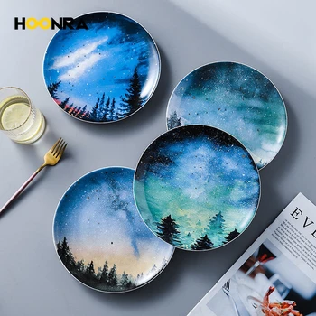 HOONRA 8-дюймовый Набор тарелок Starry Universe, Высококачественная Керамическая посуда, Десерт, Стейк, Хлеб, Обеденные тарелки, наборы посуды, Кухонный декор