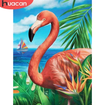 HUACAN 5D Алмазная живопись Животное Полная квадратная вышивка Фламинго Мозаика Летнее изображение домашнего декора из горного хрусталя