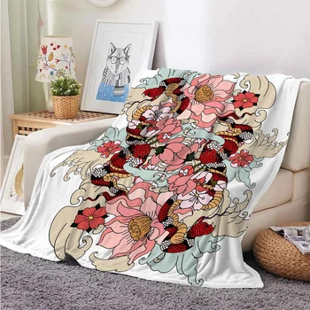HX Модное Одеяло С Животными В Японском Стиле Sbake Цветочный Лотос С 3D Принтом, Фланелевые Пледы, Теплые Плюшевые Одеяла, Прямая Поставка