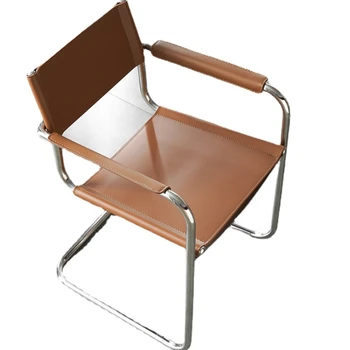 Hxl Итальянский доступный роскошный стиль, консольный стальной трубчатый стул S34, кожаное седло, обеденный стул из нержавеющей стали