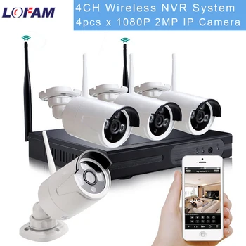 LOFAM Wireless CCTV System 1080P 4CH NVR Kit Внутренняя Наружная Водонепроницаемая WIFI IP-Камера Система Безопасности Комплект Видеонаблюдения Беспроводной