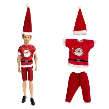 New1 Комплект Модной одежды Санты для куклы Кен, Милая рубашка в канун Рождества + шляпа для 1/6 Мужской куклы, аксессуары для вечеринки, игрушки для косплея